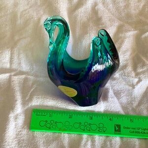 MCM Murano Style GREEN Art Glass Swan Trinket Dish Bowl Made in Italy